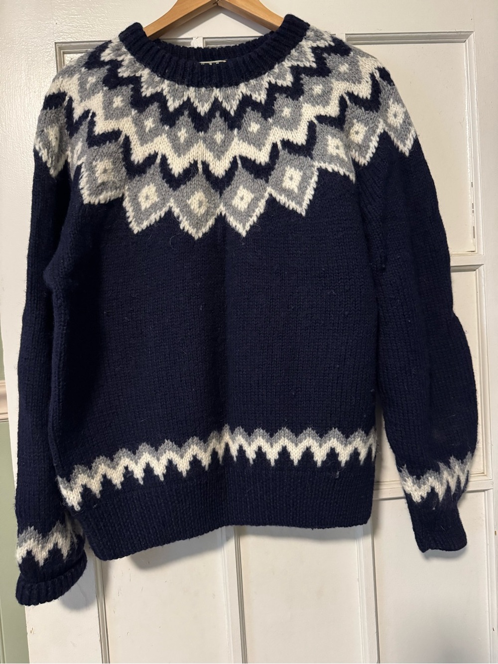 L.L. Bean Navy Blue and White Nordic Wool Sweater